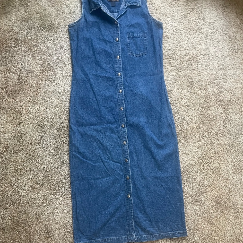 VINTAGE 90s Women’s Size S Woolrich Denim Sleeveless Dress Western Festival Blue